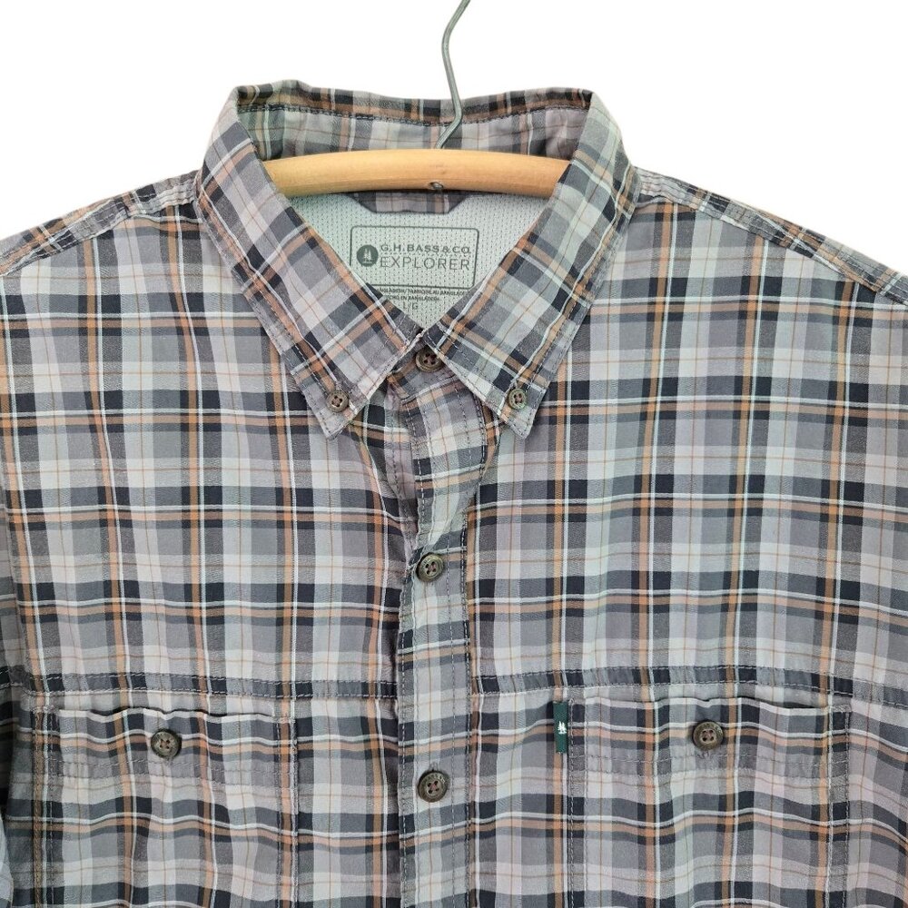 G.H. Bass & Co. Explorer Plaid Button-Up Shirt Brown/Blue Long Sleeve L - Picture 4 of 11